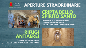 Cripta Spirito Santo e Rifugi: aperture a Pasqua e Pasquetta