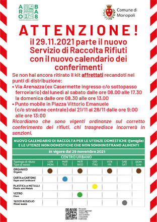  Il 29 novembre parte la nuova raccolta differenziata