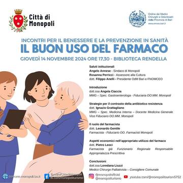 "Il buon uso del farmaco", incontro sull'uso consapevole rivolto ai cittadini