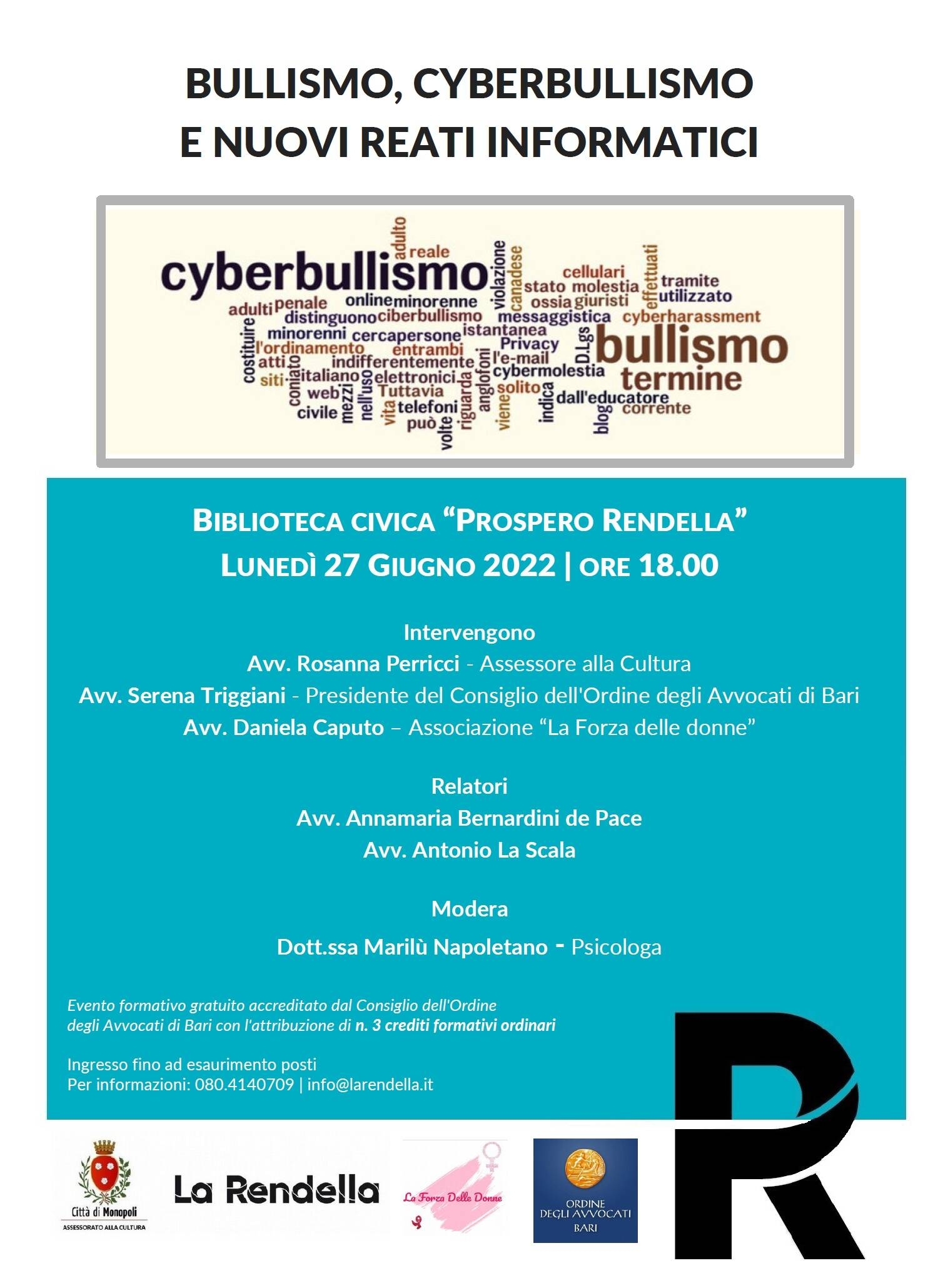 Immagine: Locandina Bullismo, Cyberbullismo e nuovi reati informatici